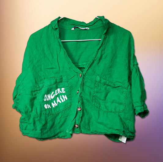 XL Sincere on Main Green Cropped Shirt